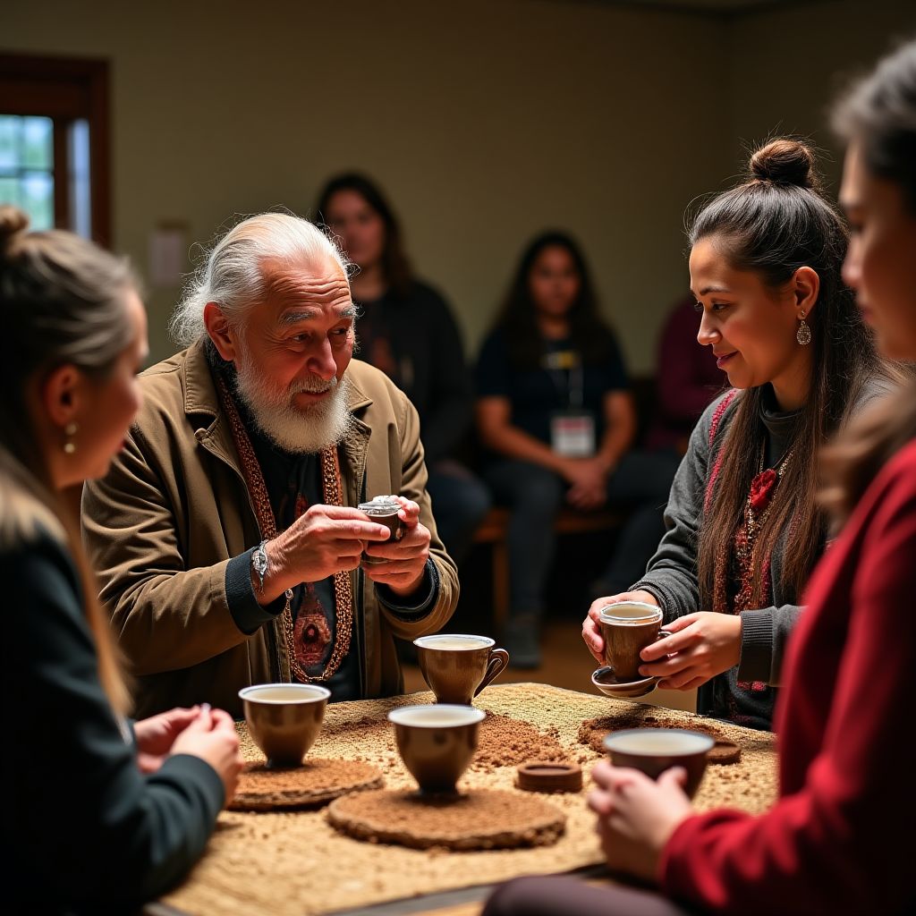 Indigenous coffee ceremony with traditional elements