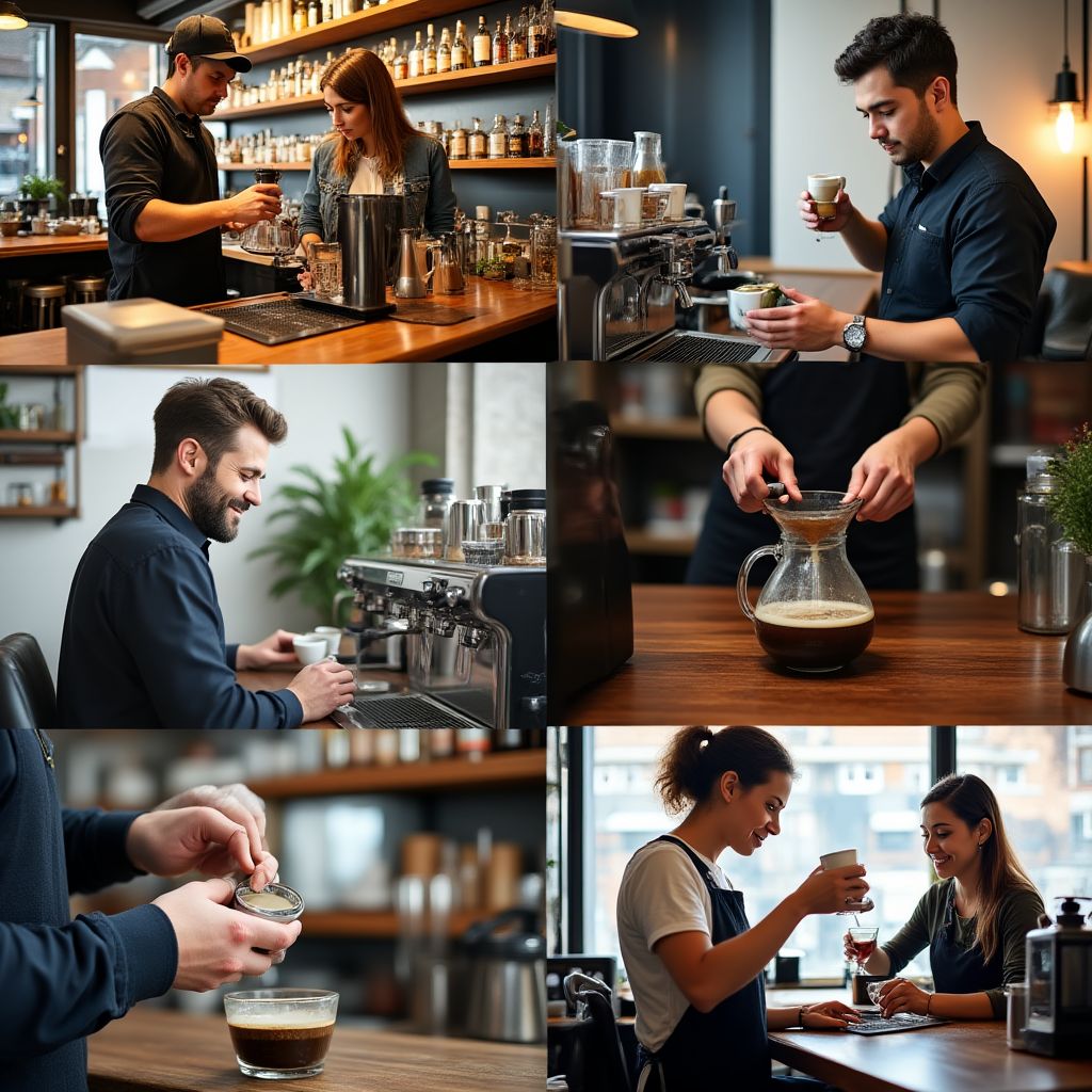 Diverse modern Canadian coffee scene showing various brewing methods