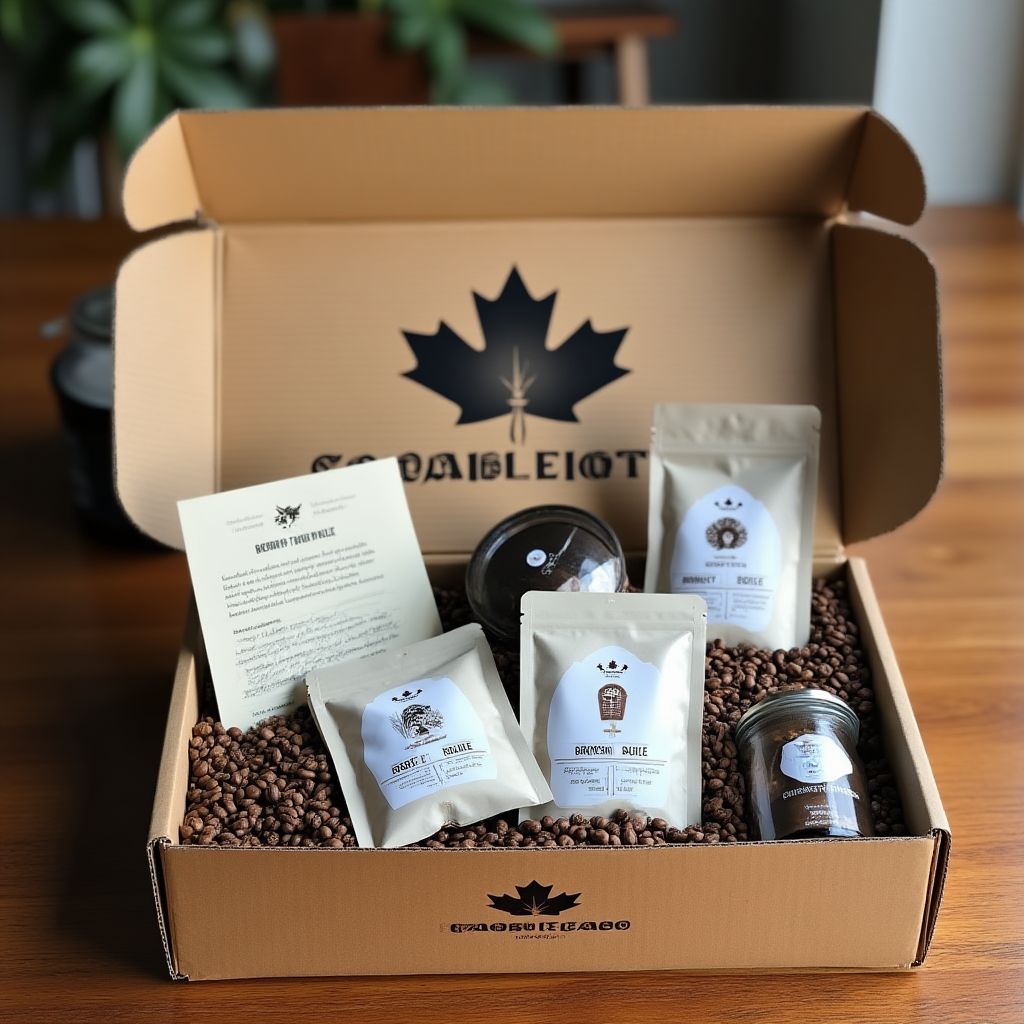 Canadian coffee subscription box with maple packaging