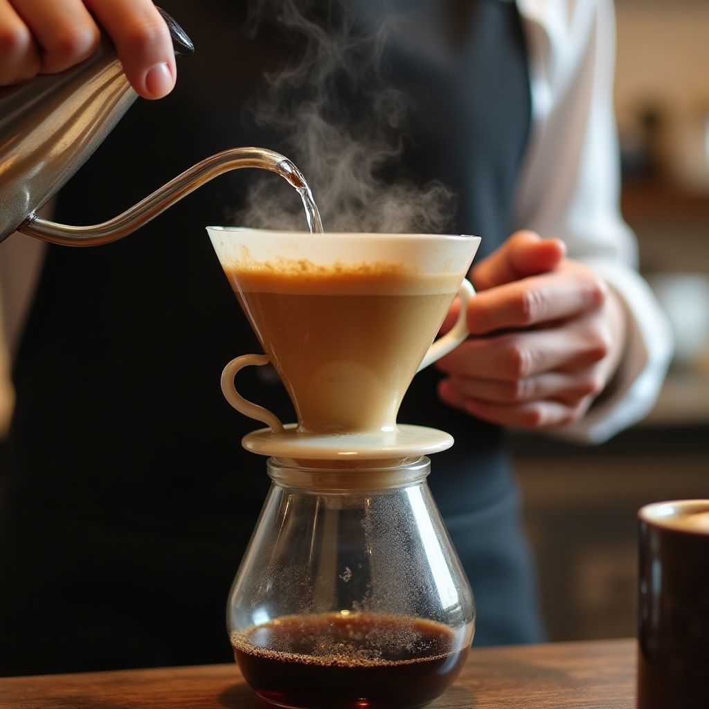 Pour-over coffee brewing method demonstration