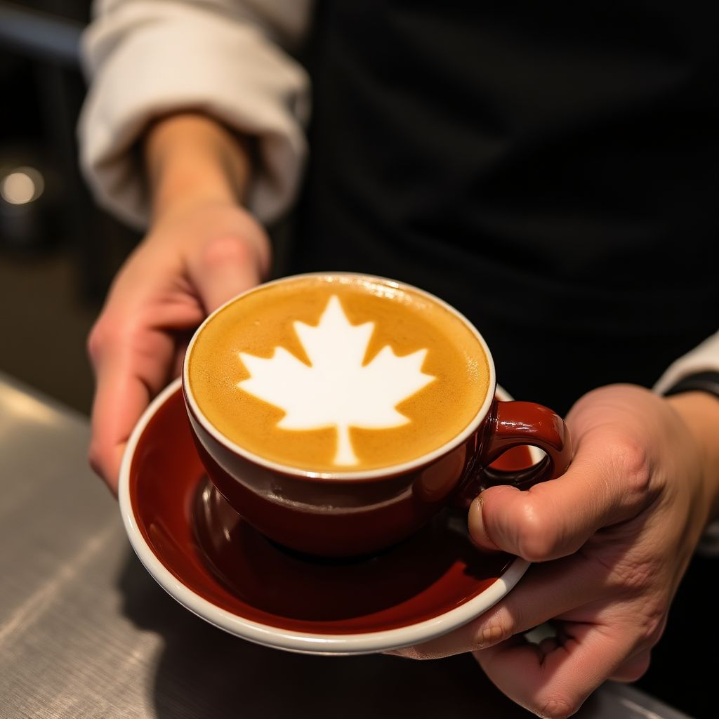 Specialty latte with maple leaf art